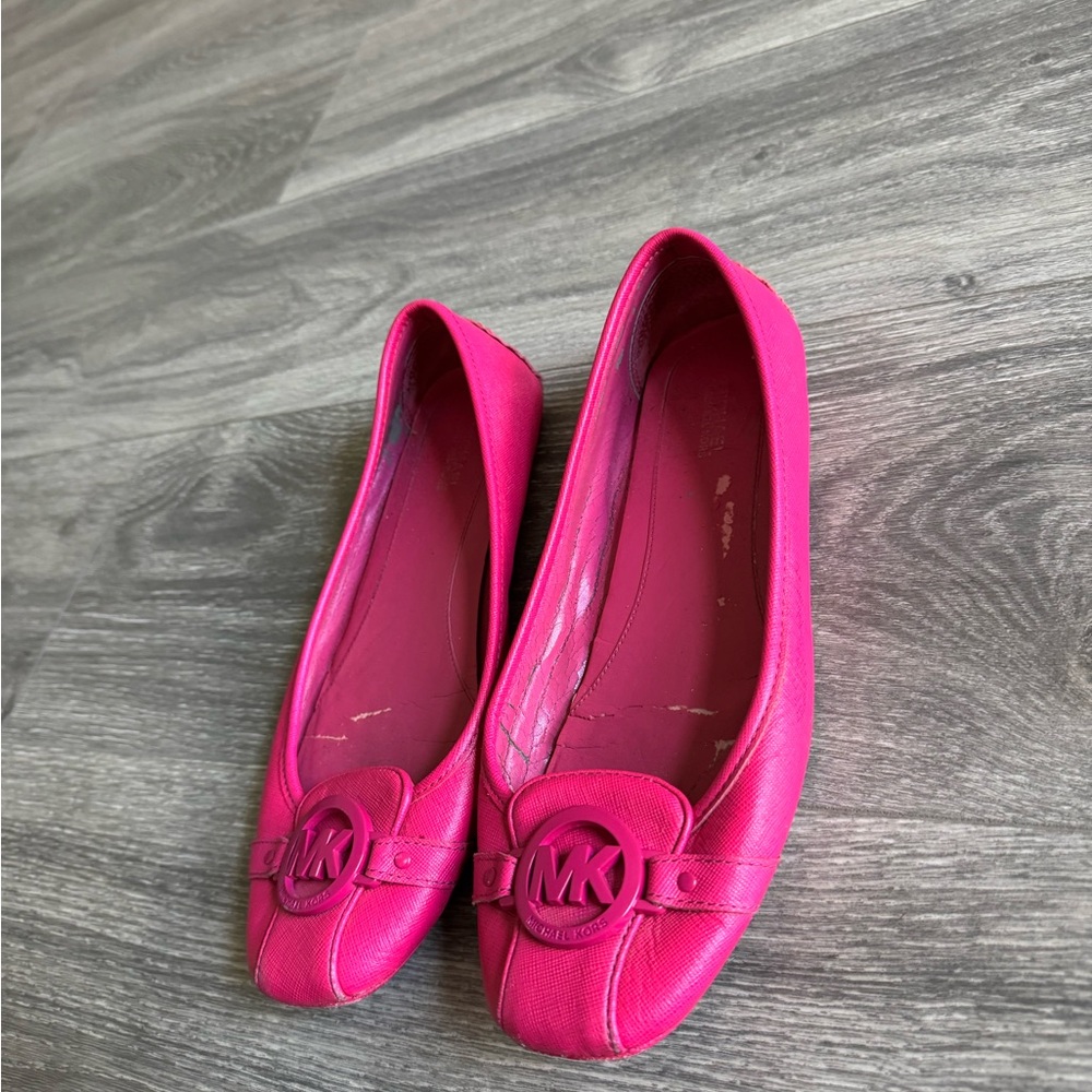 Michael Kors Hot Pink Leather Logo Ballet Flats